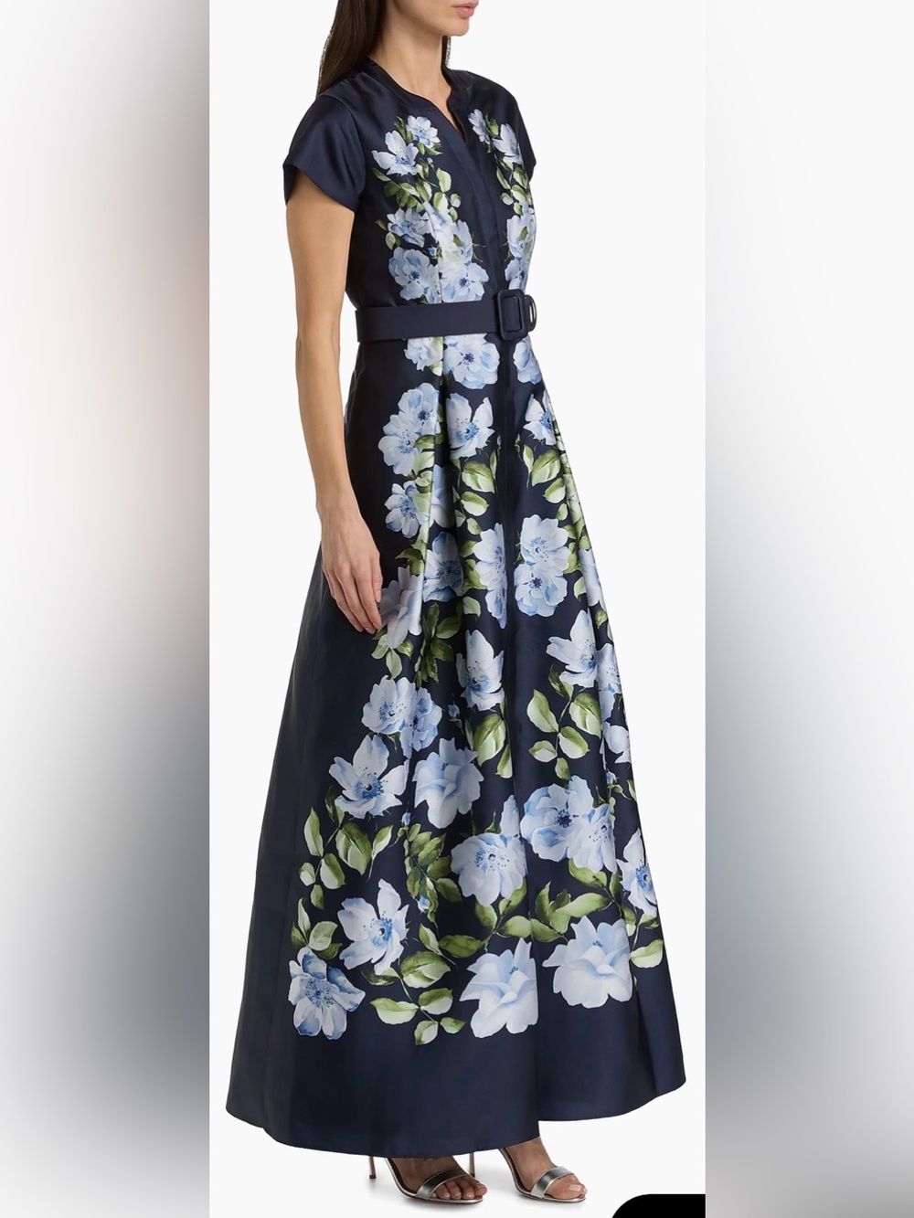 NEW SACHIN BABI Marta Floral Mikado Belted Shirt Dress Gown Sz 10 - Picture 4 of 13